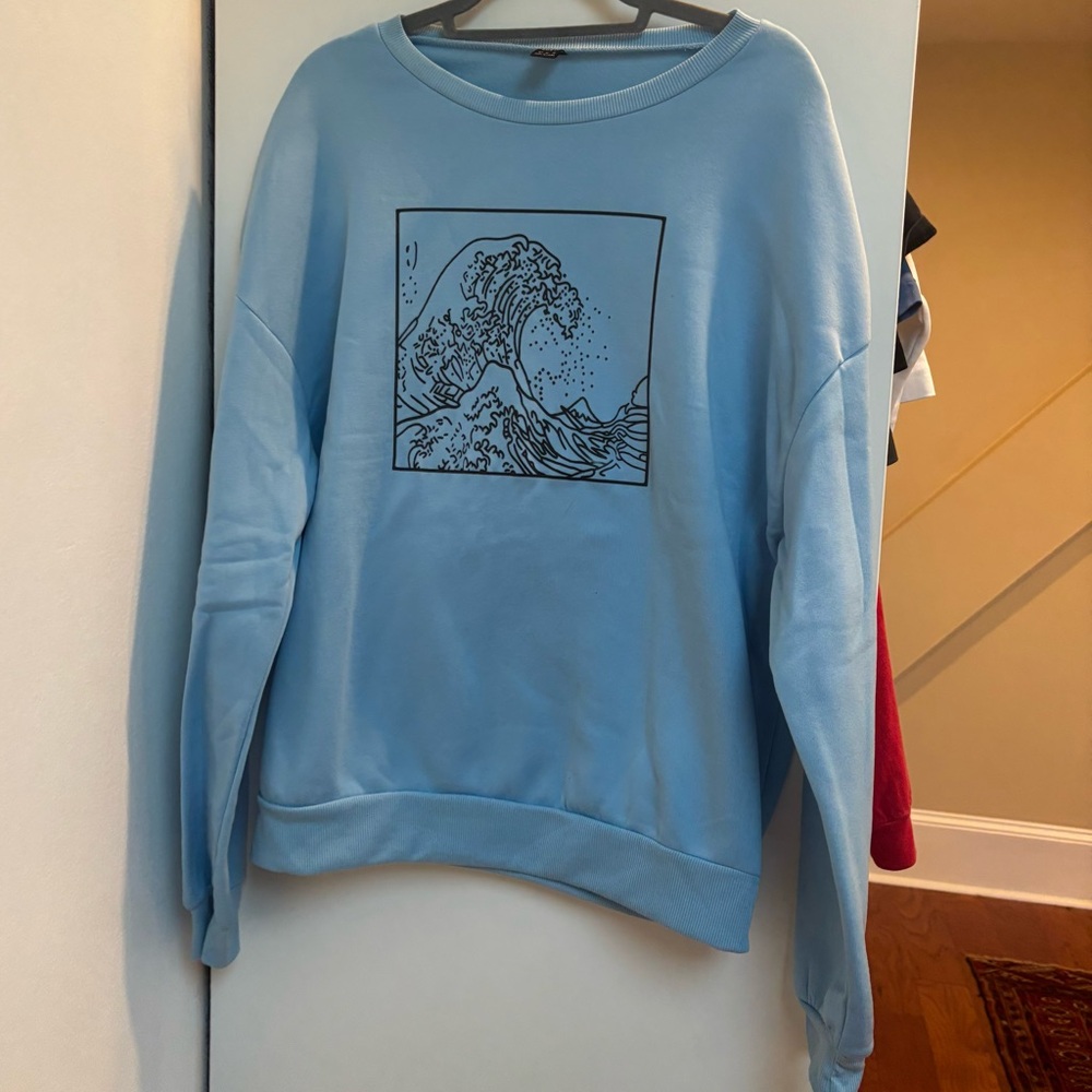 SHEIN Blue Crew Neck Sweater with Graphic Design